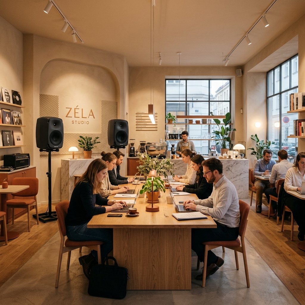 ZÉLA Studio 2nd Floor Co-Working Space with Studio Monitor Speakers